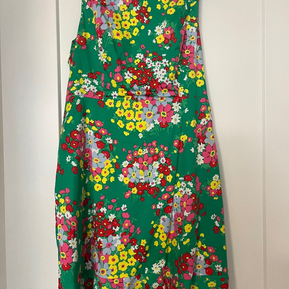 Bright green floral sleeveless dress